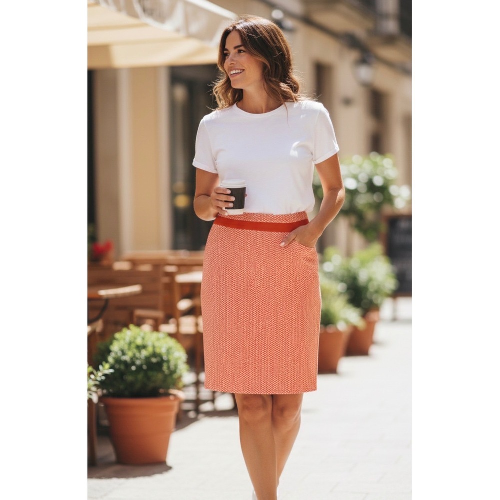4/$10 The Limited Pencil Skirt Womens 6 Orange White Excellent Chevron S78E4089